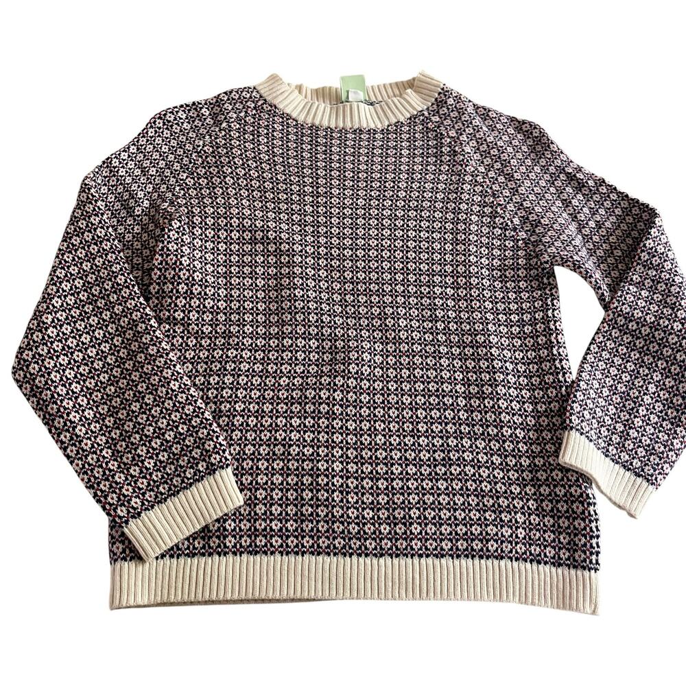 FUB Nordic Merino Wool Jacquard Sweater Ecru Blue Red Boys Size 8 EUC